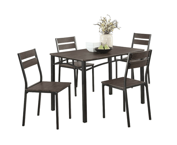 English Elm Simple Industrial Metal Frame 5pc Dining Set with Weathered Wood Top and Comfortable Side Chairs Antique brown,Black 46 L x 30 W x 5 H B011P320849