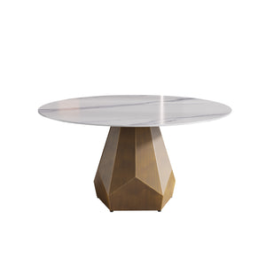 English Elm 59.05" Round Marble Dining Table - Elegant Artificial Marble For 6-8 People In White Finish W1535S00371