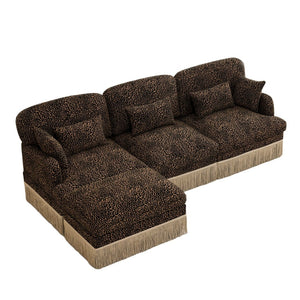 English Elm 100"comfy Chenille Leopard Print Sectional Sofa with Tassel Trim and Movable Ottoman Brown W5656S00014