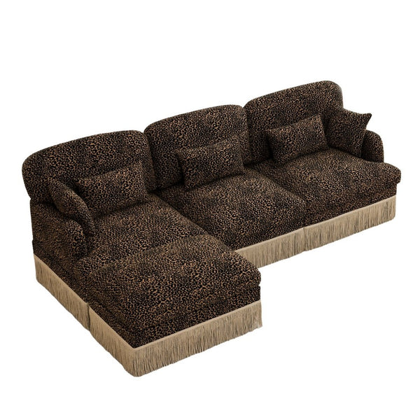 English Elm 100"comfy Chenille Leopard Print Sectional Sofa with Tassel Trim and Movable Ottoman Brown W5656S00014