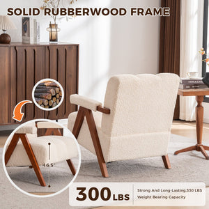 English Elm Mid-century Modern Chenille Lounge Chair Set Oak Frame Cloud Silhouette Living Room Beige W1170S00052