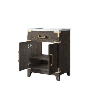 English Elm Brown Oak Single Bath Vanity 24" W x 18" D with Durable Acrylic Top, Soft-Close Door, Spacious Storage B2731P259741