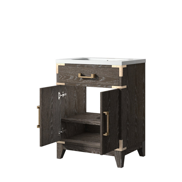English Elm Brown Oak Single Bath Vanity 24" W x 18" D with Durable Acrylic Top, Soft-Close Door, Spacious Storage B2731P259741