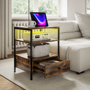 English Elm Homcom Set Of 2 Rustic End Tables With Led Lights & Charging Stations, 3-Tier Storage For Modern Homes W2225P229086