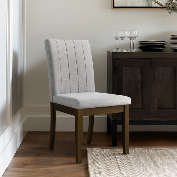 JLA Home 510 Design - Upholstered Channel-Back Dining Chairs Set of 2 — Transitional Parsons Style, Padded Seats, Solid Wood Legs Light Grey 5DS108-0053