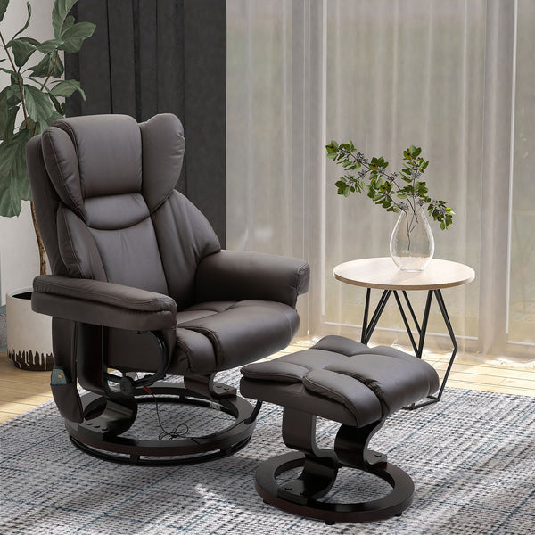 English Elm HOMCOM Faux Leather Massage Recliner with Ottoman, 10-Zone Vibration, 360° Swivel, Remote Control W2225P173859