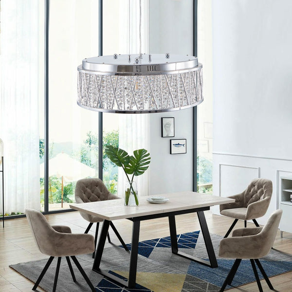 English Elm Modern Crystal 19" Round Chandelier Flush Mount - Adjustable Chain, Aluminum/Iron Frame, Elegant Glow W1340P189453