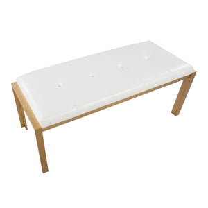 English Elm Fuji Plush Padded Bench with Gold Metal Frame — Contemporary Entryway Seating for Two, 45"L White B202S01160