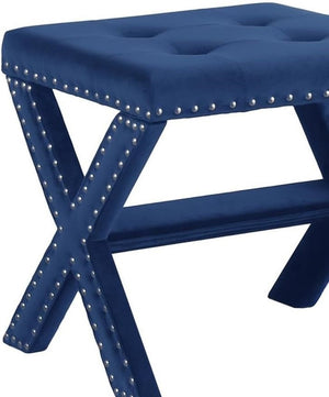 English Elm Velvet Small Tufted Accent Bench with Nailhead Trim and X-Leg Frame, Plush Foam Seat for Entryway Blue 20 L x 19 W x 7 H B011P357491