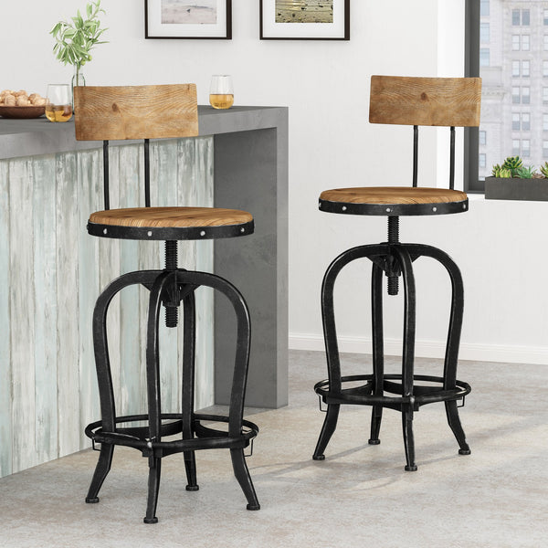 English Elm Christopher Knight Home® - Adjustable Industrial Swivel Barstools Set of 2 with Distressed Fir Wood Seats, Metal Frame, 26" Seat Height Adjustable 70459.00