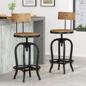 Christopher Knight Home® - Noble House - Ximen Modern Industrial Firwood Adjustable Height Swivel Barstools, Natural and Black Brushed Silver - Set of 2