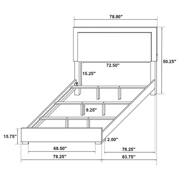English Elm Jeremiah White Panel Eastern King Bed with Led Headboard and Gold Metal Feet B062S01751