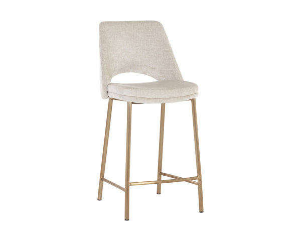 Sunpan Radella Counter Stool - Contemporary Design with Antique Brass Base and Stylish Cutout Backrest Bergen Taupe