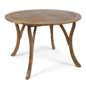 English Elm 47.25" Solid Acacia Round Outdoor Dining Table Slatted Teak Finish Seats Four N770P396234T
