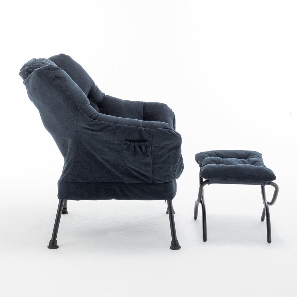 English Elm Accent Recliner Chair With Ottoman – Plush Navy Velvet Lounge Seat For Home, Office & Small Spaces T3903P372941