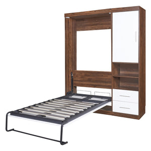 English Elm Twin Murphy Wall Bed with Side Cabinet Space Saving Mdf Frame for Studio Apartments LP000690AAK-1