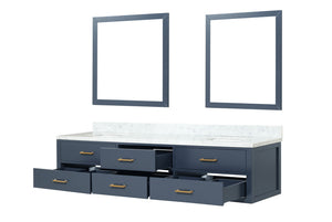 English Elm Blue Double Bath Vanity Set With Carrara Marble Top & Matching Mirrors - Elegant Storage Solution B2731S01589