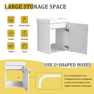 English Elm 18'' Floating Wall-Mounted Bathroom Vanity with Ceramic Sink, Soft-Close Door & Space-Saving Design Glossy White W999P236348