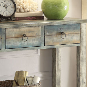 English Elm Antique Vintage-Inspired Teal Console Table with Two Drawers and Spacious Cabinet, Durable Wood Legs Antique Gray B062P189095