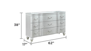 English Elm Landmark 9-Drawer Dresser In Silver Finish - Elegant Storage With Curved Drawers & Metal Pulls B009P235325