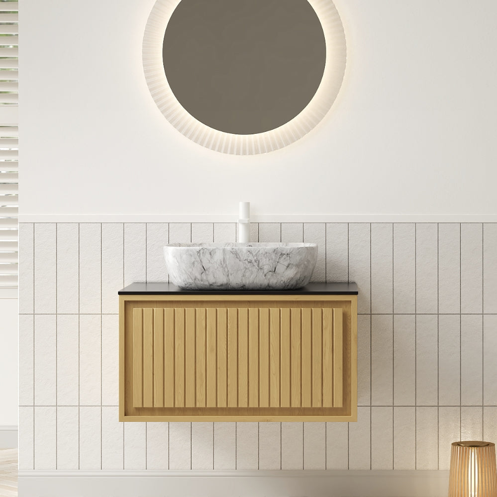 English Elm KOLAS 30" Bathroom Vanity with Sintered Countertop, Wall-Mount Plywood Cabinet, Soft-Close Drawer Black,Oak,Stone Gray W2615S00380