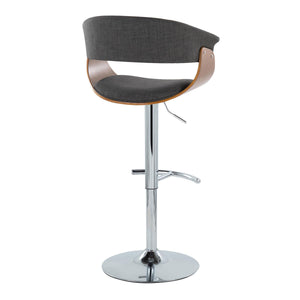 English Elm Vintage Mid-Century Adjustable Swivel Barstool Set of 2 — Charcoal Fabric, Walnut Accents, Chrome Base B202S01081