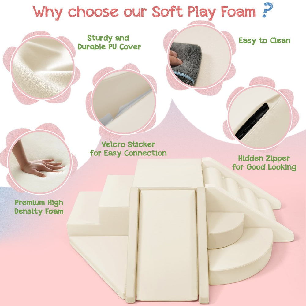 English Elm 9-piece Soft Foam Toddler Climbing Play Set with Velcro Blocks for Indoor Playrooms Beige N710P444692K