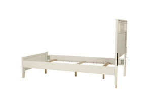 English Elm Simple Modern Full Size Bedframe with Carved Vertical Lines, Rubberwood MDF Construction, Elegant Design White 80 L x 8 W x 4 H B011S01986