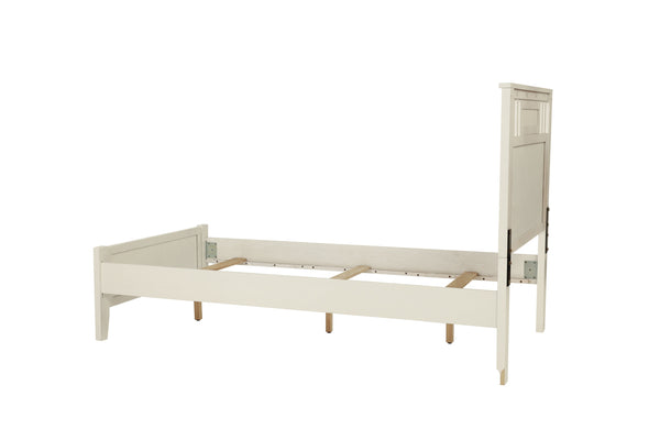 English Elm Simple Modern Full Size Bedframe with Carved Vertical Lines, Rubberwood MDF Construction, Elegant Design White 80 L x 8 W x 4 H B011S01986