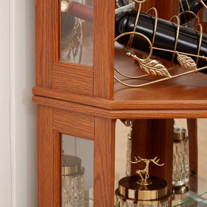 English Elm Lighted Corner Curio Cabinet - Elegant Dark Oak Display Case For Collectibles, Glassware & Decor W1758P300106