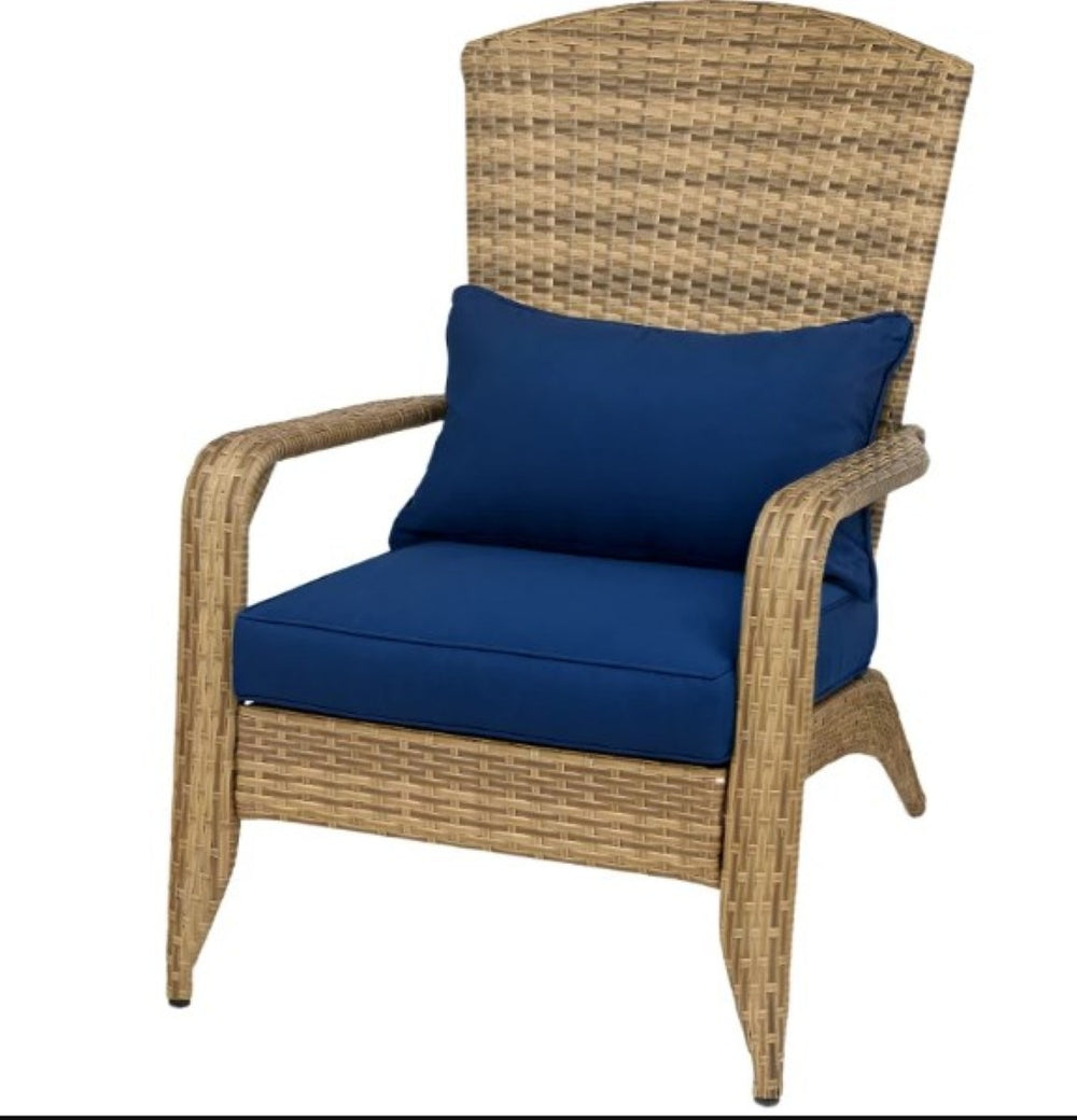 English Elm Soft Cushioned Wicker Adirondack Patio Chair with Tall Curved Back and Wide Armrests T3971P417344