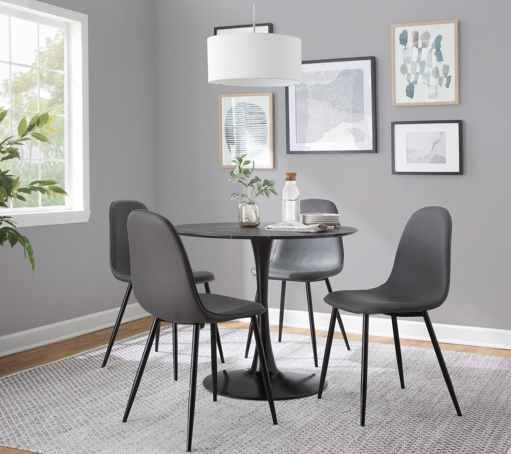 English Elm Pebble Round Modern Dining Table with Black Marble Veneer Top and Sturdy Black Metal Pedestal Base B202S01127