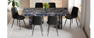 English Elm Table and Chair Set 7 Piece Black Marble Mdf Dining with Pu Leather Seating W1151S04135
