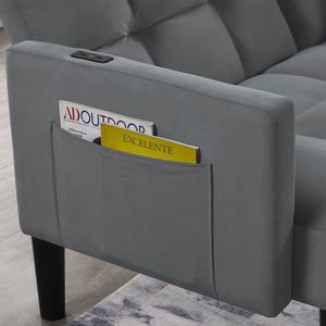 English Elm Velvet Convertible Futon Sofa Bed with Adjustable Back, Plush 9" Cushion, Eucalyptus Frame for Apartments Grey W1413P332827