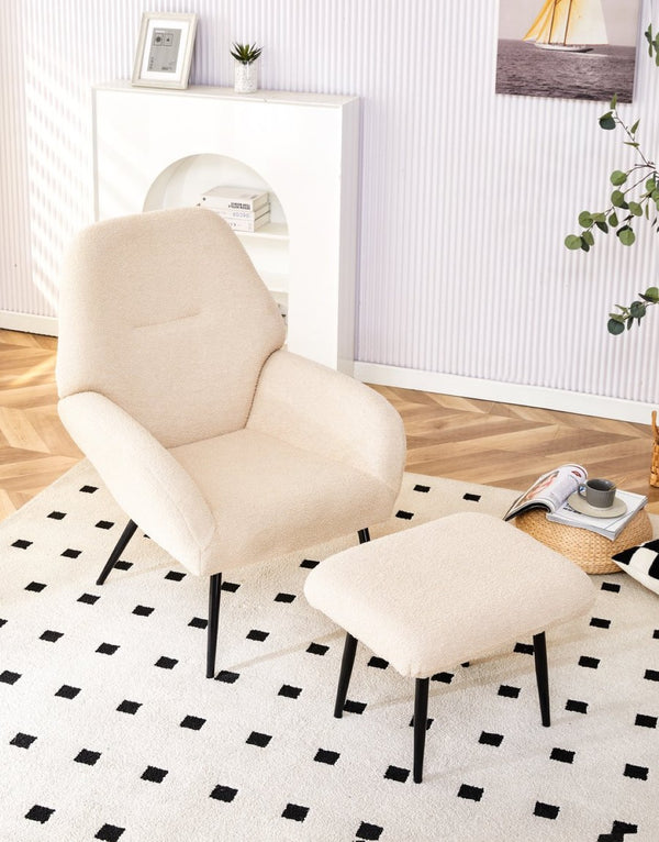 English Elm Light Sherpa Fleece Accent Chair with Footrest Curved Cocoon Seat for Modern Living W370141733