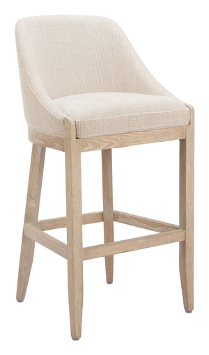 Zuo Modern Calmo Barstool Beige - Modern Design Meets Functionality With Premium Comfort For Your Home Space Beige 100% Polyester,Plywood,Solid Ash Wood 110647-zuo-modern