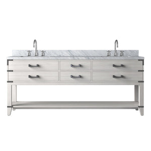English Elm White Oak Double Bath Vanity 80" With Carrara Marble Top, Chrome Faucet, Ample Storage & Style B2731P260359-GIGA