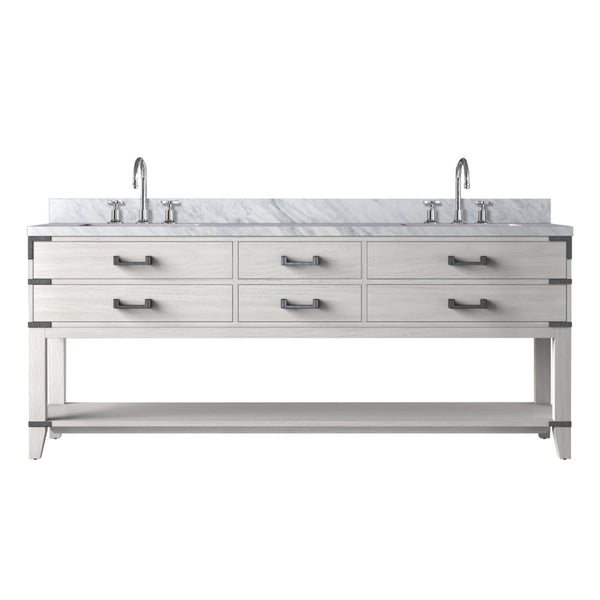 English Elm White Oak Double Bath Vanity 80" With Carrara Marble Top, Chrome Faucet, Ample Storage & Style B2731P260359-GIGA