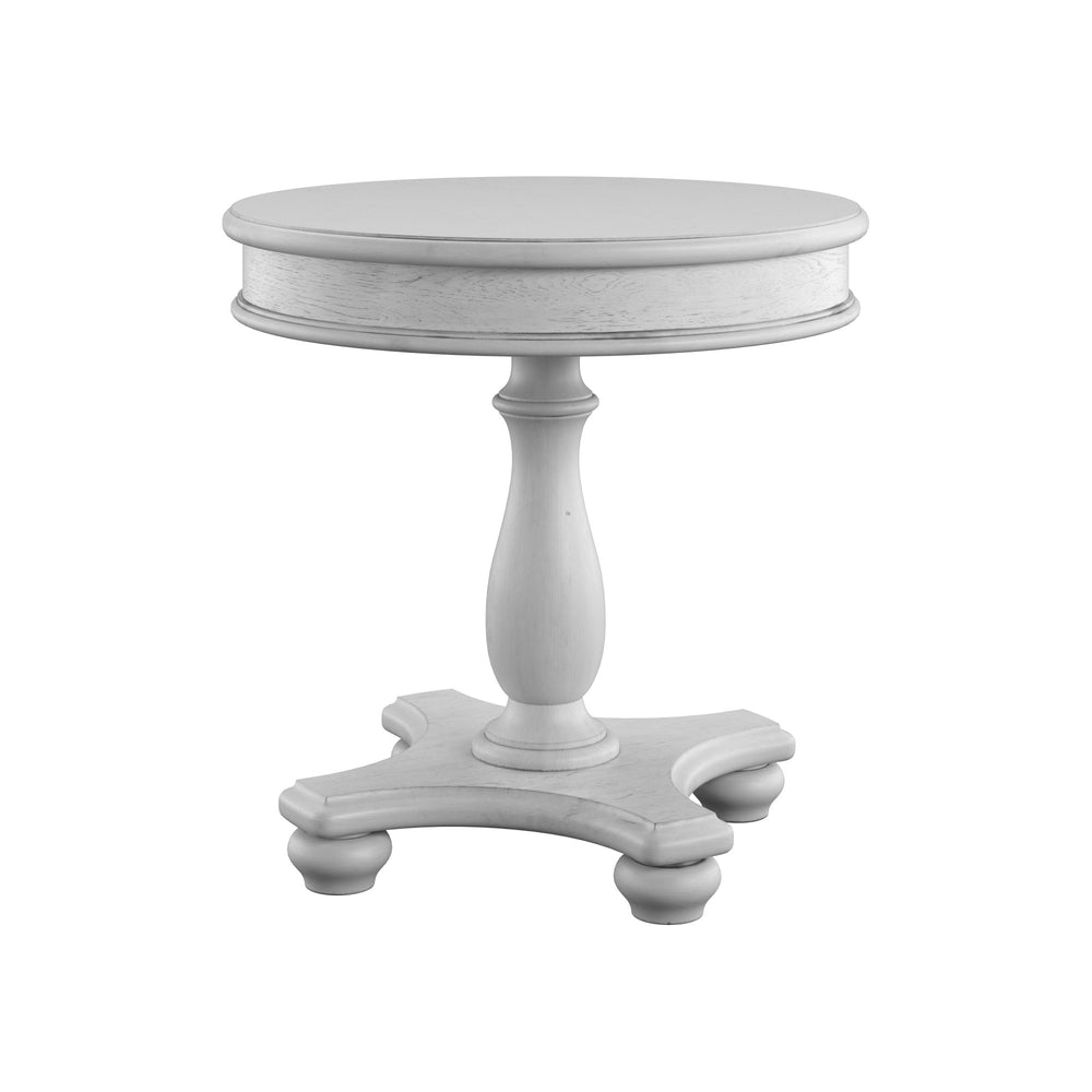English Elm Wallace & Bay - Gray Coastal Round End Table in Oyster Shell Solid Wood Finish — Low-Maintenance, Classic Charm B2709P212404