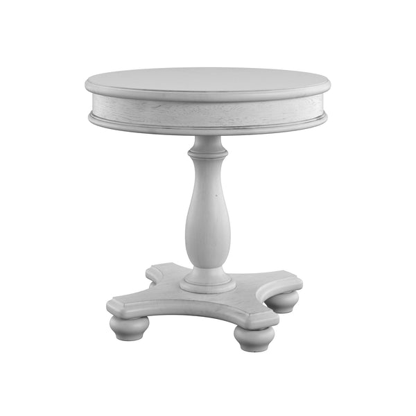 English Elm Wallace & Bay - Gray Coastal Round End Table in Oyster Shell Solid Wood Finish — Low-Maintenance, Classic Charm B2709P212404