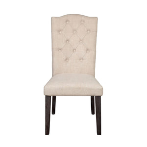 English Elm Set Of 2 Linen Upholstered Dining Chairs With Supportive Tufted Backs In Beige & Weathered Finish B016P314623-GIGA