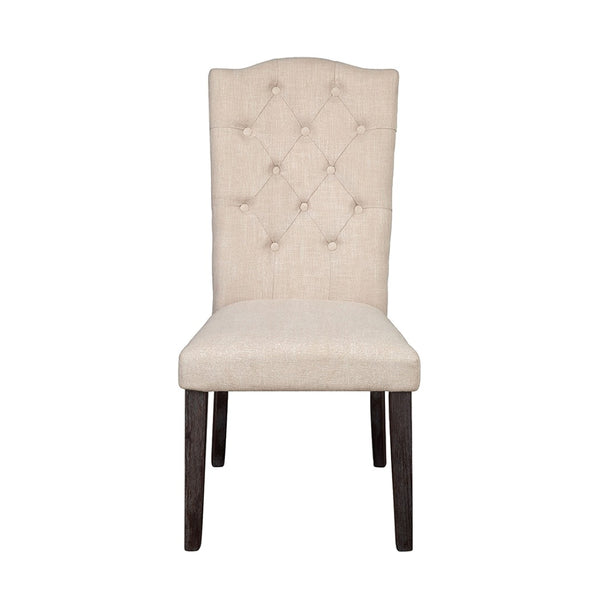 English Elm Set Of 2 Linen Upholstered Dining Chairs With Supportive Tufted Backs In Beige & Weathered Finish B016P314623-GIGA