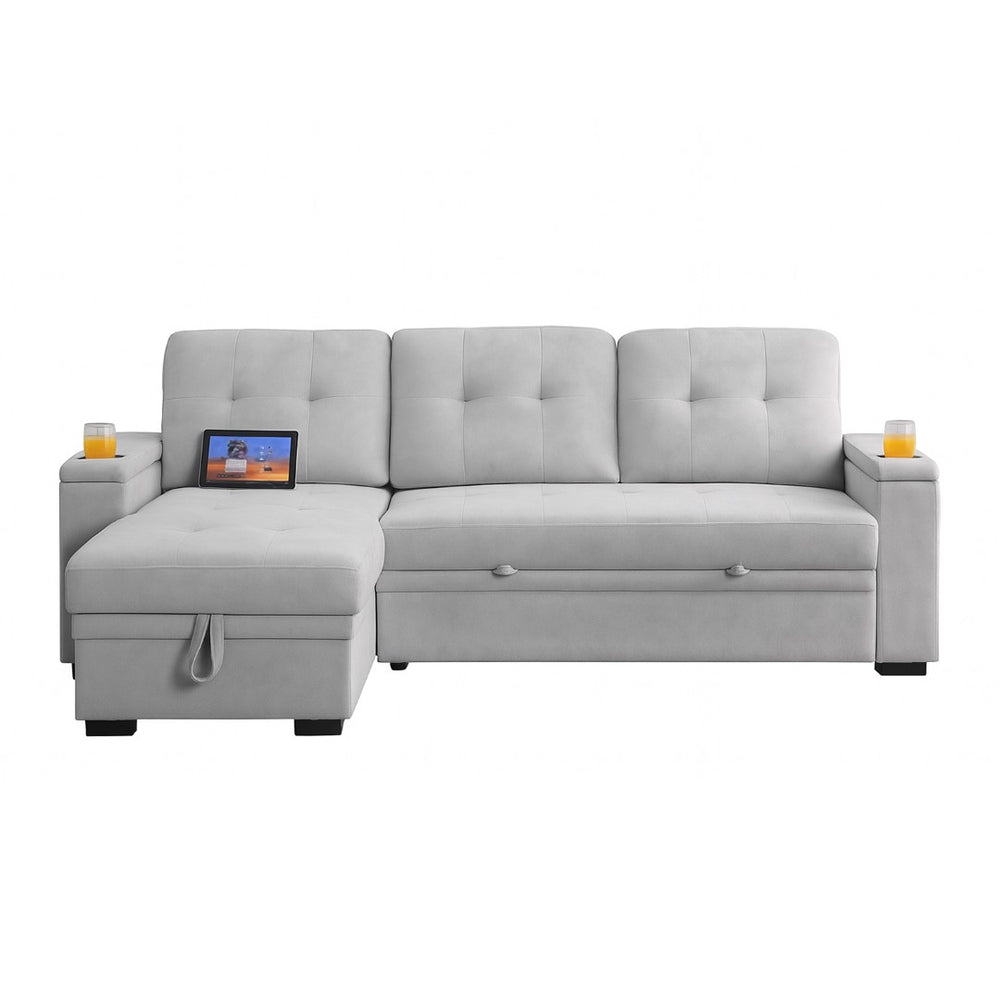 English Elm Woven Fabric Reversible Sleeper Sectional Sofa With Storage Chaise & Usb Ports For Modern Living B016S00042-GIGA