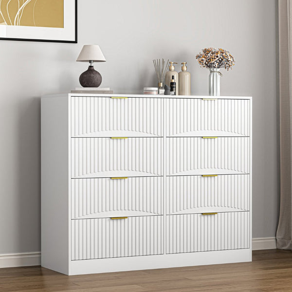 English Elm Modern Six Drawer Chest with Wavy Textured Fronts Sleek Matte Storage for Any Room White W409P307536