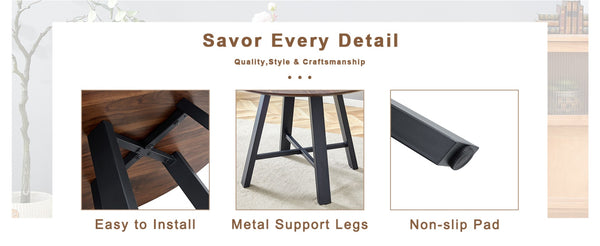 English Elm Table 5-Piece Modern Minimalist Dining Set With 42-Inch Round Walnut Top & Brown Techno-Fabric Chairs W1151S04090-GIGA