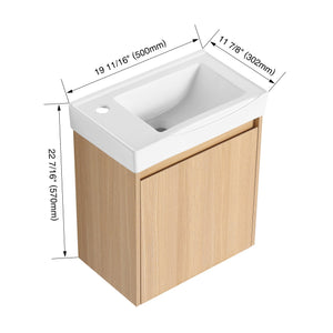 English Elm 20" Wall-Mounted Bathroom Vanity With Ceramic Sink - Stylish Oak Finish, Compact Storage Solution W1972P196394