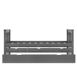 English Elm Twin Solid Wood Platform Bed with Trundle and Two Drawers, White Daybed for Kids Guests Gray W1580S00263