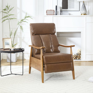 English Elm COOLMORE Mid-Century Recliner Armchair with Footrest, Plush Foam Cushion, Solid Wood Frame Comfort Light Brown W1539P210126