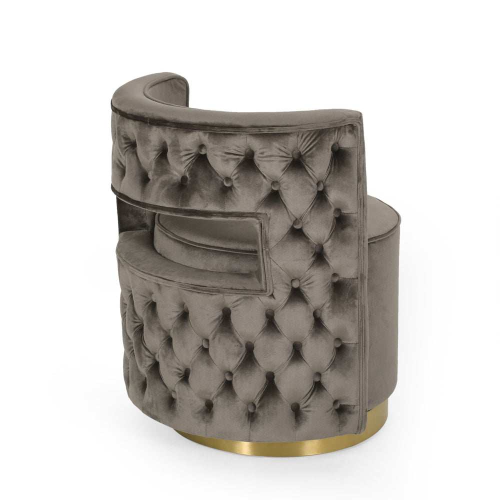 English Elm Christopher Knight Home® - SWIVEL Velvet Arm Chair Grey with Copper Base, Button-Tufted Diamond Stitch, Modern Glam Chic 67319.00GRY