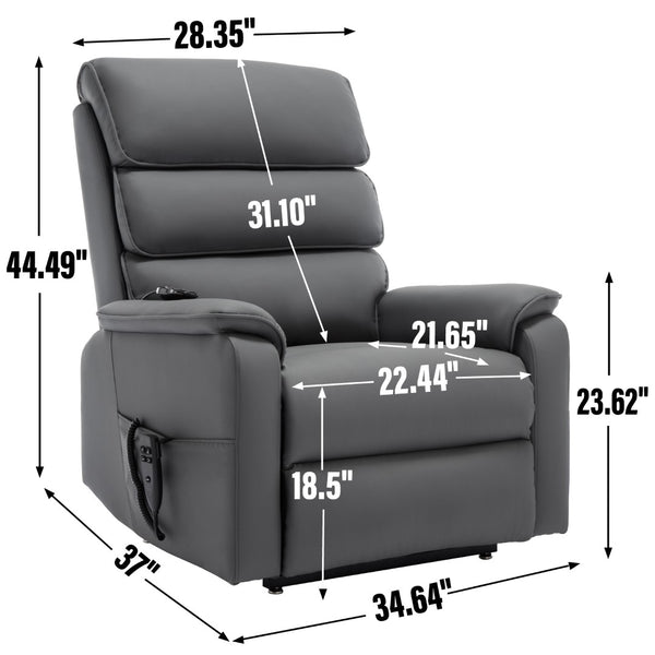 English Elm Dual Motor Power Lift Recliner with Massage Heat and 180 Degree Brown Lounge Chair Grey W1803S00062